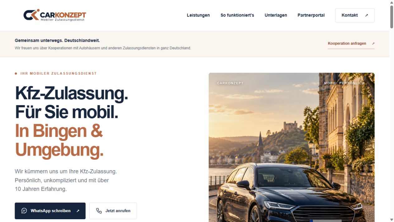 Die von ANIAX gestaltete CARKONZEPT-Website auf einem großen Bildschirm
